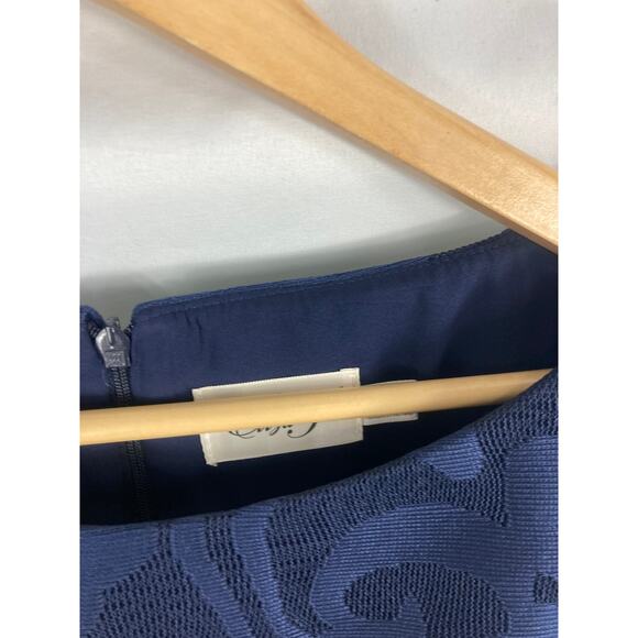 NWT Eliza J Metallic Floral Jacquard Fit & Flare Mini Dress Blue Size 10 - Picture 7 of 8